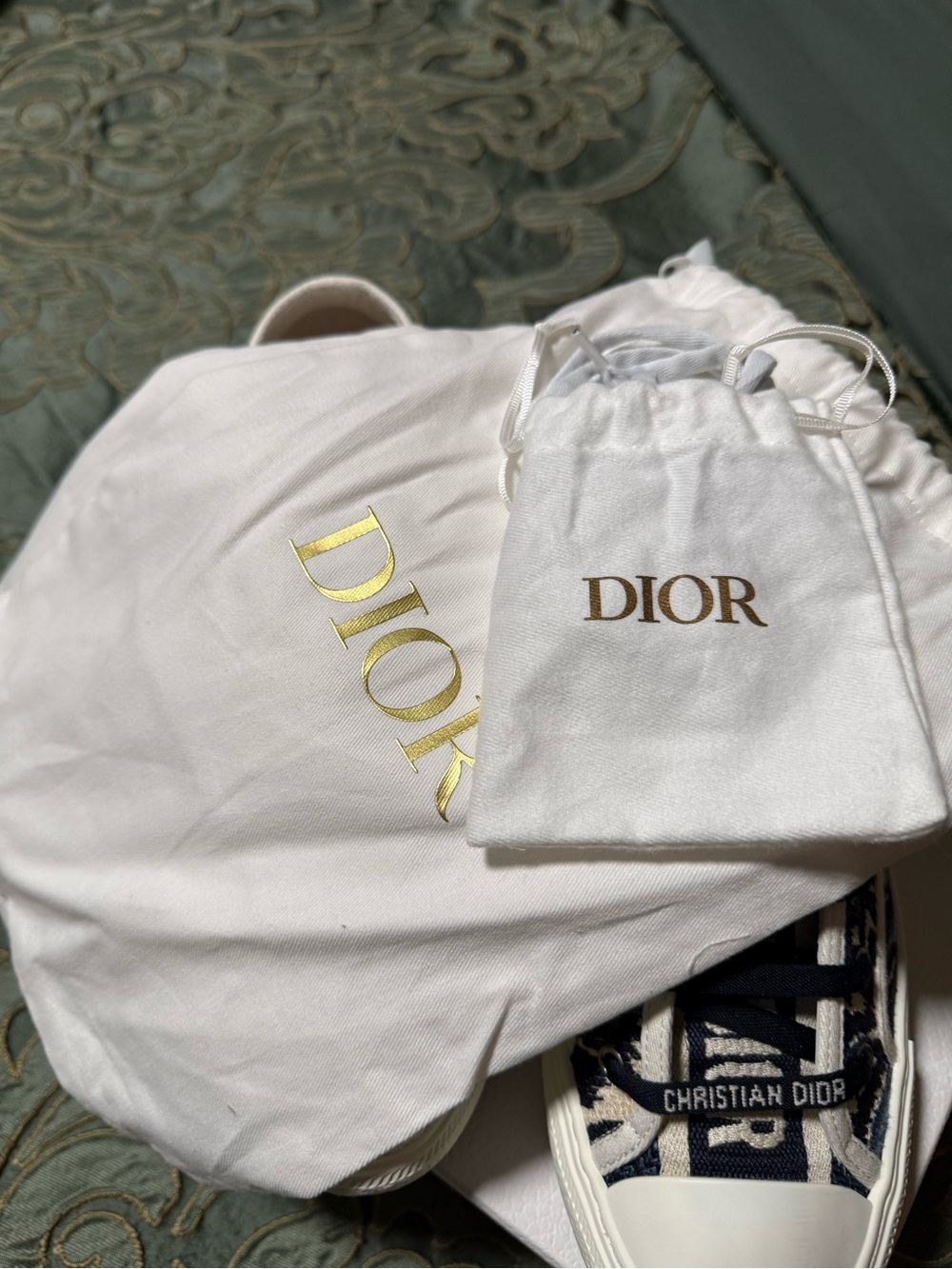 Designer women’s canvas sneakers cream and blue woven Dior. - Picture 4 of 5